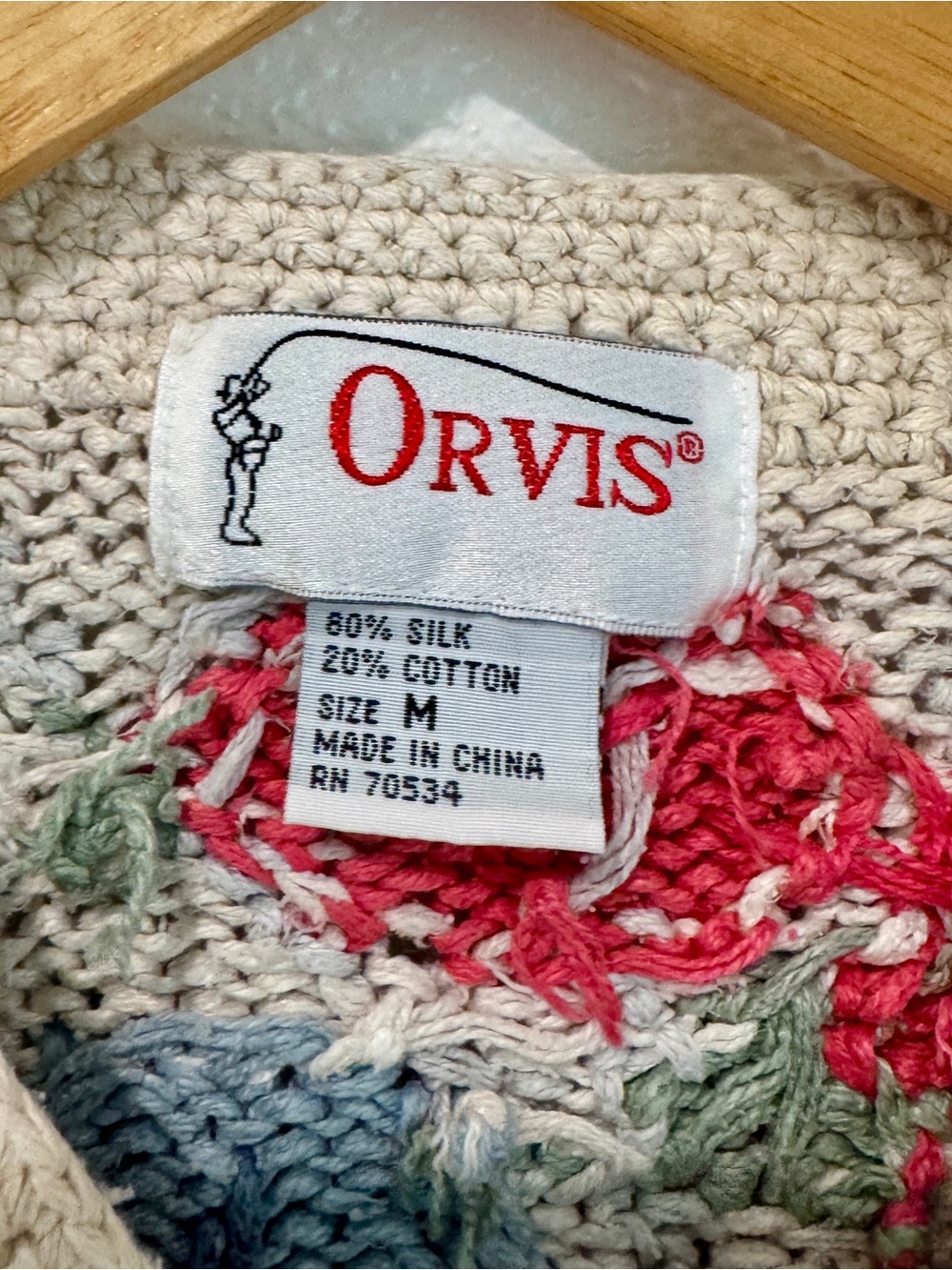 Vintage Orvis Silk Cotton Floral Embroidered Chunky Knit Short Sleeve Cardigan M - Picture 3 of 6